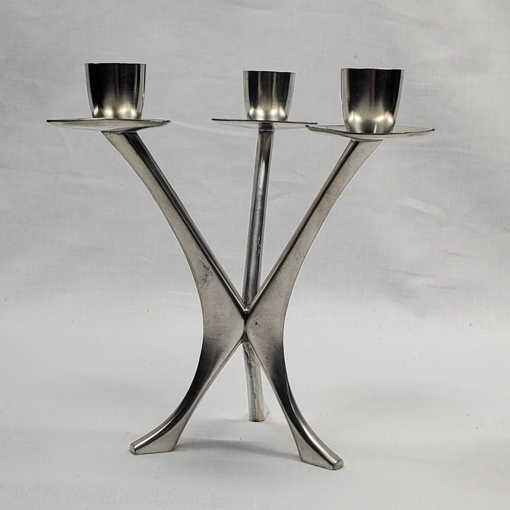 Pewter Brodrene Mylius BM of Norway Modernist Triple Candle Holder 6.5" VTG MCM